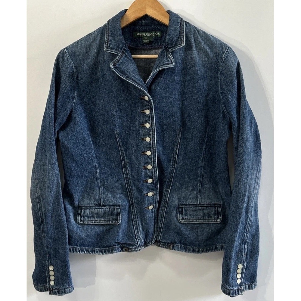Women's Vintage Lauren Jeans Co. Denim Blazer Button Front Tailored Jacket Large